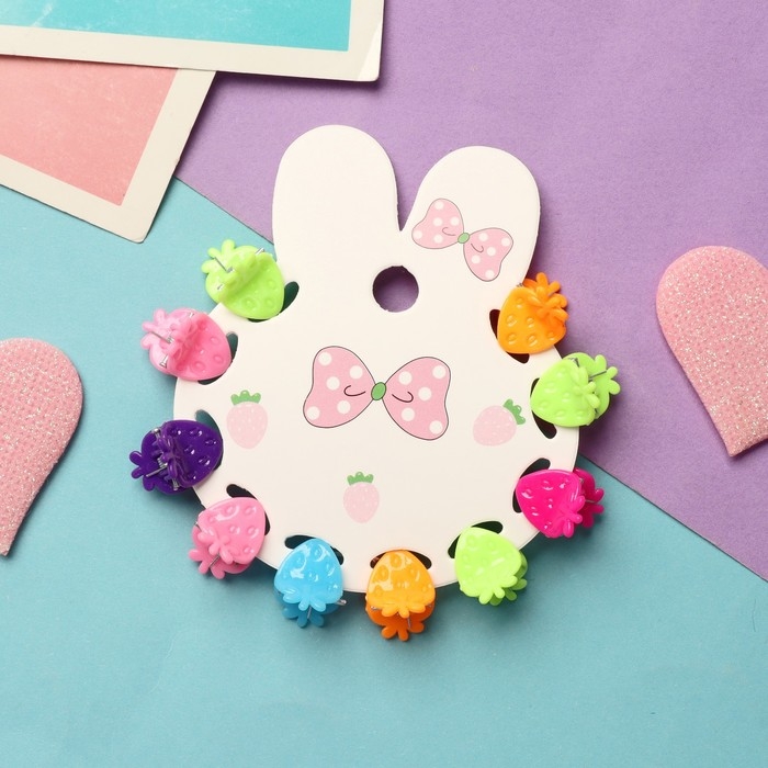 Краб для волос  Краб для волос "Куклёнок" (набор 10 шт) клубничка, 1,4 см, микс