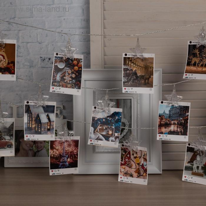 Гирлянда «Нить» 4.5 м с насадками «Прищепки-звёзды», IP20, прозрачная нить, 20 LED, свечение мульти (RG/RB), мигание, 220 В Гирлянда «Нить» 4.5 м с насадками «Прищепки-звёзды», IP20, прозрачная нить, 20 LED, свечение мульти (RG/RB), мигание, 220 В