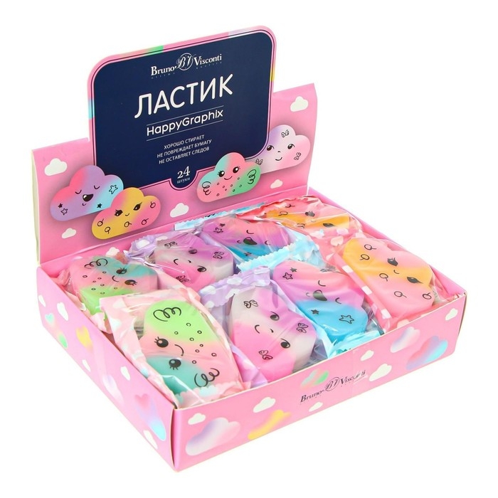 Ластик HappyGraphix, Ластик HappyGraphix, "Радужные облачка", МИКС