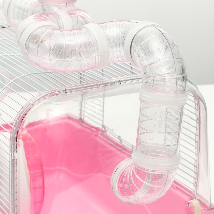 Клетка для грызунов с туннелем, выносным домиком и наполнением, 47 х 30 х 38, см, розовая Клетка для грызунов с туннелем, выносным домиком и наполнением, 47 х 30 х 38, см, розовая