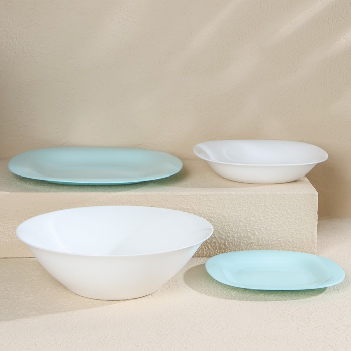 Сервиз столовый Luminarc Carine Light, стеклокерамика, 19 предметов, цвет белый и бирюзовый Сервиз столовый Luminarc Carine Light, стеклокерамика, 19 предметов, цвет белый и бирюзовый