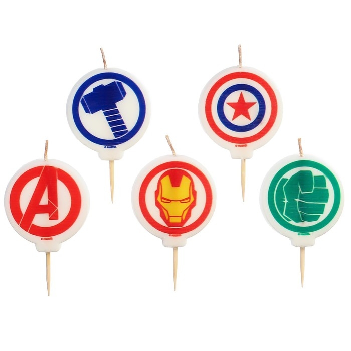 Свеча для торта  Свеча для торта "С Днем Рождения!", 5 штук, Мстители