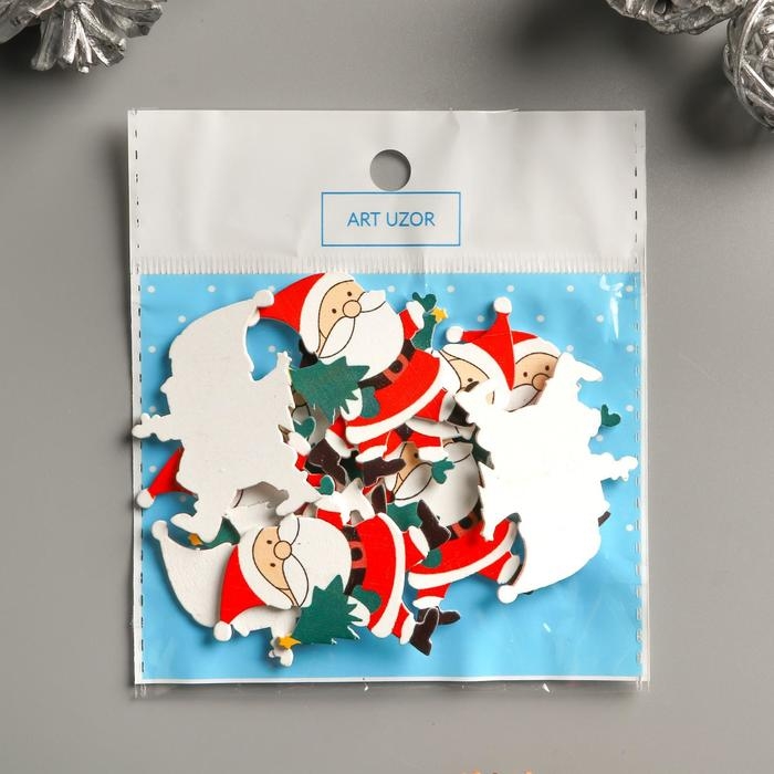 Декор для творчества дерево Декор для творчества дерево "Дедушка мороз с ёлкой" набор 10 шт 4,2х3,4 см