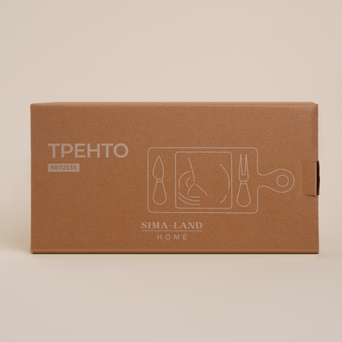 Набор для подачи сыра SL Home &laquo;Тренто&raquo;, 35&times;18 см, 4 предмета: доска фарфоровая, подставка деревянная, нож, вилка