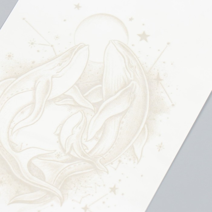 Татуировка на тело синяя Татуировка на тело синяя "Киты при луне" 18х11 см