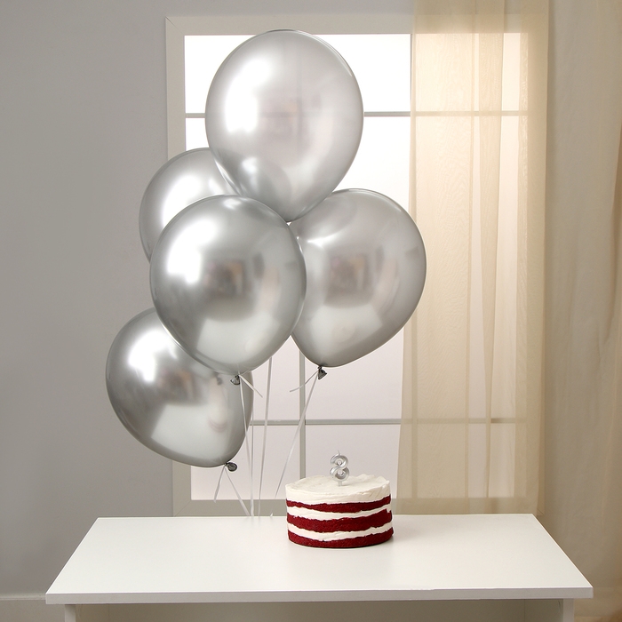 Свечи для торта + 5 шаров, цифра 8, серебро Свечи для торта + 5 шаров, цифра 8, серебро
