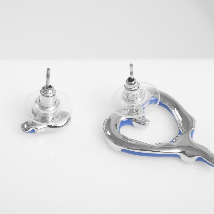 Серьги эмаль «Таяние» сердечки, цвет синий в серебре Серьги эмаль «Таяние» сердечки, цвет синий в серебре