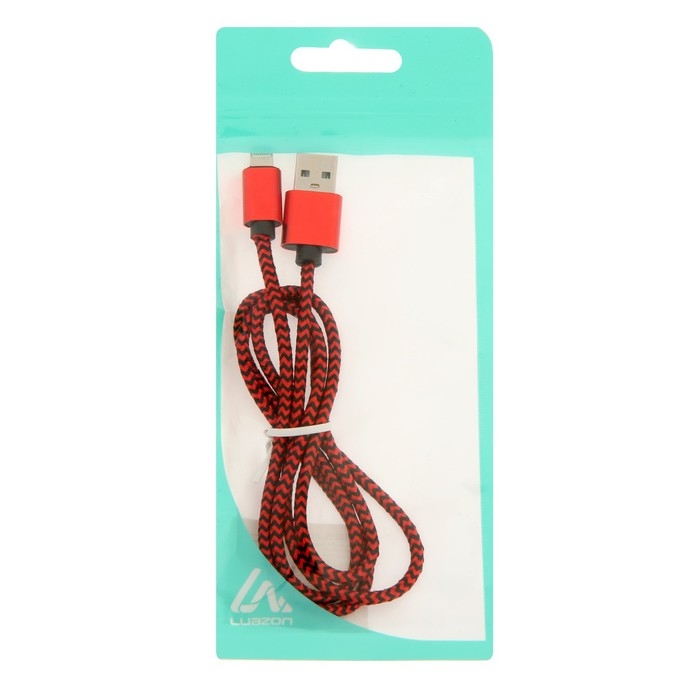 Кабель Luazon, Lightning - USB, 1 А, 1 м, оплётка нейлон, красный Кабель Luazon, Lightning - USB, 1 А, 1 м, оплётка нейлон, красный