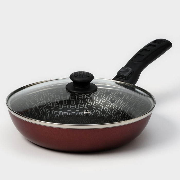 Сковорода «Хозяюшка», d=20 см, съёмная ручка, стеклянная крышка, антипригарное покрытие, цвет бордовый Сковорода «Хозяюшка», d=20 см, съёмная ручка, стеклянная крышка, антипригарное покрытие, цвет бордовый