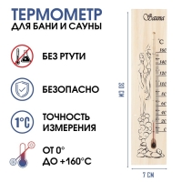 Термометр, градусник "Sauna", для бани и сауны, от 0° до +160°C,  30х7х1.5 см