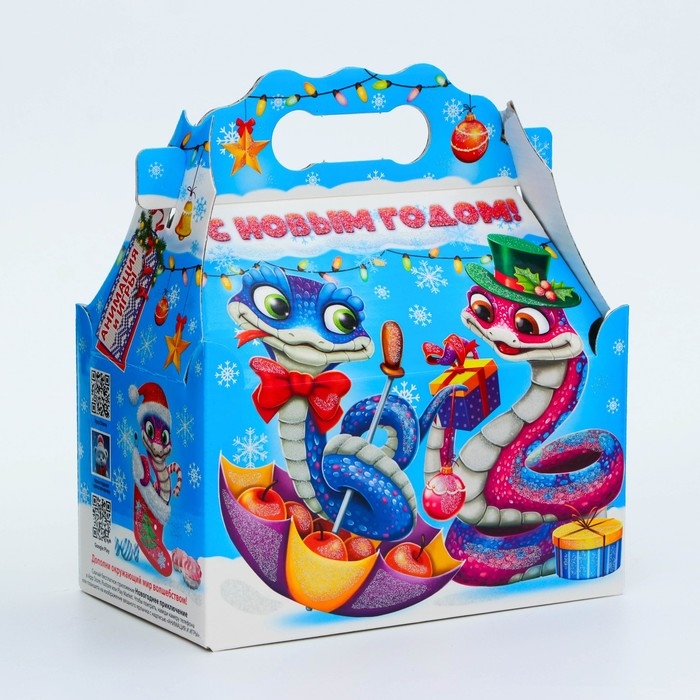 Новый год. Подарочная коробка Новогодняя Ларец простой Новый год. Подарочная коробка Новогодняя Ларец простой "Змейки" с анимацией 20 х 12 х 17 см.