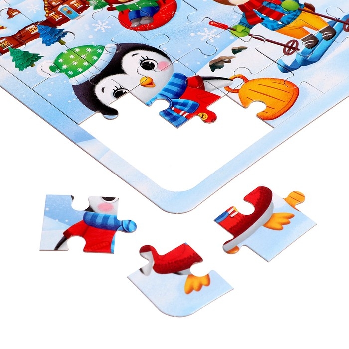 Пазлы 4 в 1 «Новый год у зверят», 9, 16, 25, 36 элементов