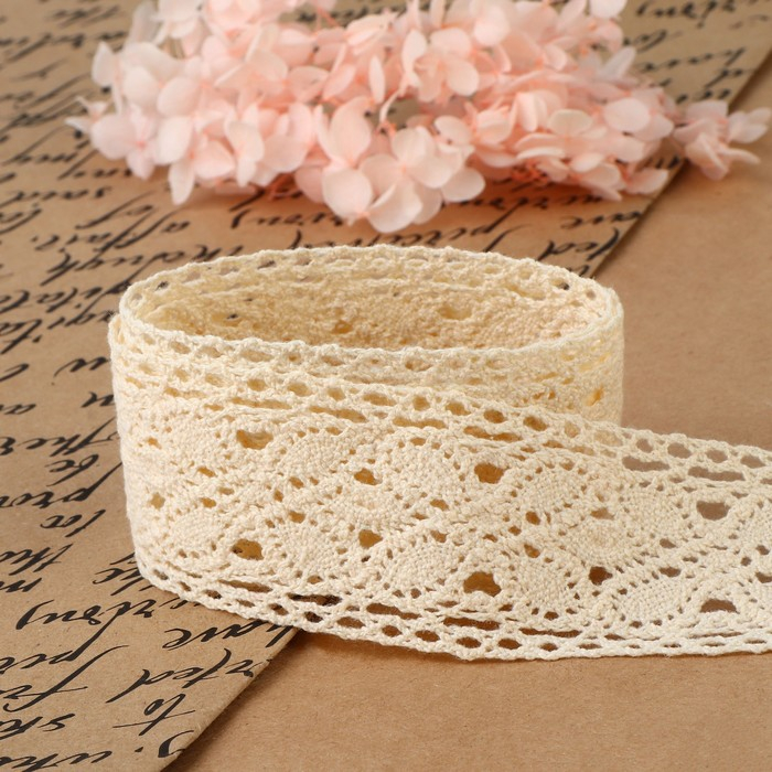 Кружево вязаное, 40 мм × 10 ± 1 м, цвет бежевый Кружево вязаное, 40 мм × 10 ± 1 м, цвет бежевый