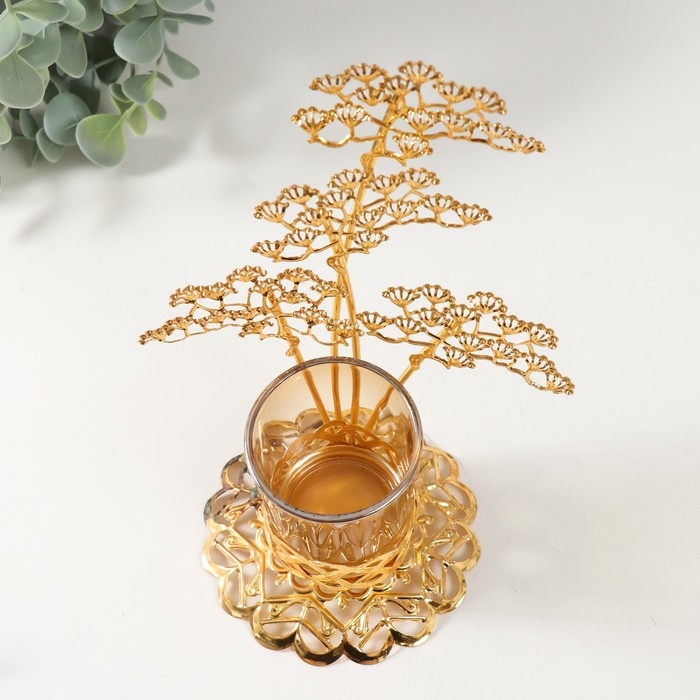 Подсвечник металл, стекло на 1 свечу Подсвечник металл, стекло на 1 свечу "Ветви деревца" d=4,7 см, золото 12,3х13,5х20 см