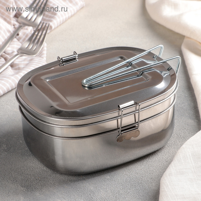 Контейнер для еды из нержавеющей стали с держателем, 17×13, 2 уровня