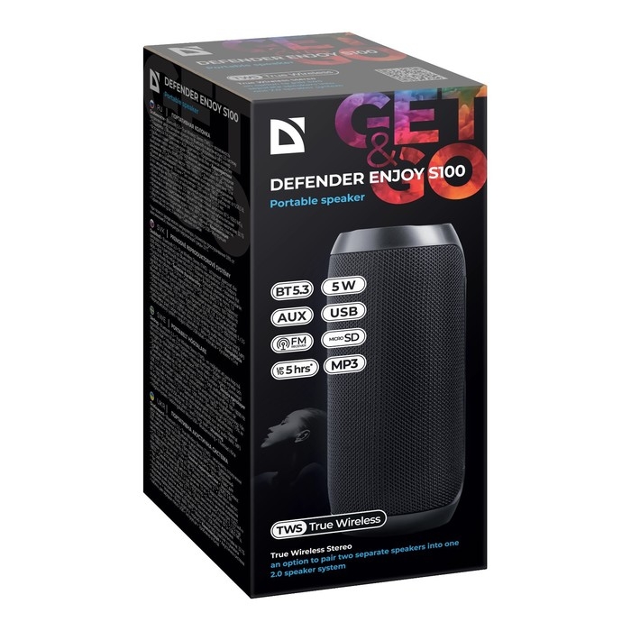 Портативная колонка Defender Enjoy S100, 5 Вт, 1200 мАч, BT,FM, USB, microSD, AUX, черная Портативная колонка Defender Enjoy S100, 5 Вт, 1200 мАч, BT,FM, USB, microSD, AUX, черная
