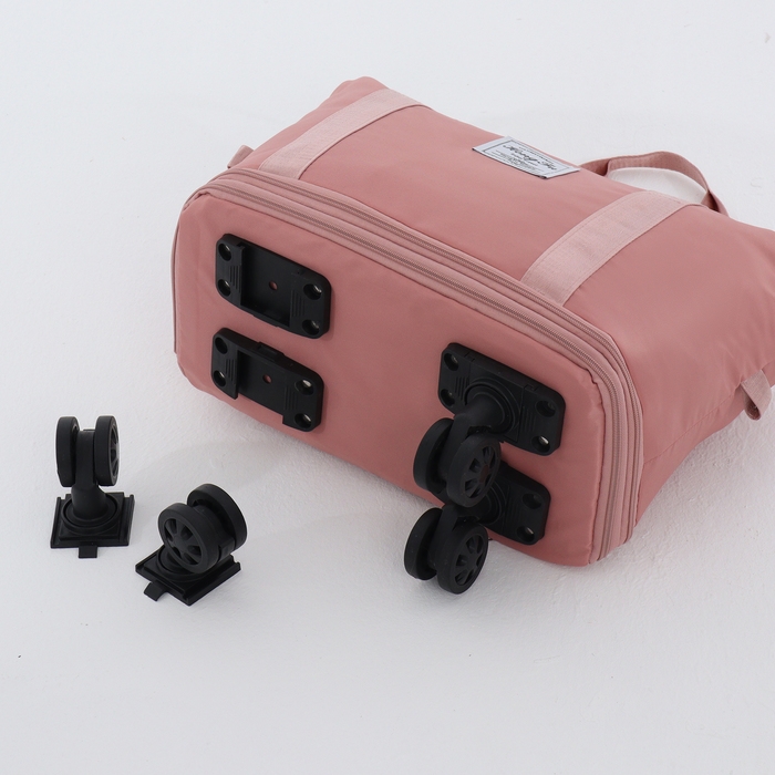 Сумка дорожная на колёсах, с увеличением, наружный карман, держатель для чемодана, цвет розовый Сумка дорожная на колёсах, с увеличением, наружный карман, держатель для чемодана, цвет розовый