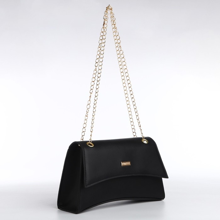 Сумка женская из искусственной кожи с клапаном, 26х16х9 см, черный цвет Сумка женская из искусственной кожи с клапаном, 26х16х9 см, черный цвет