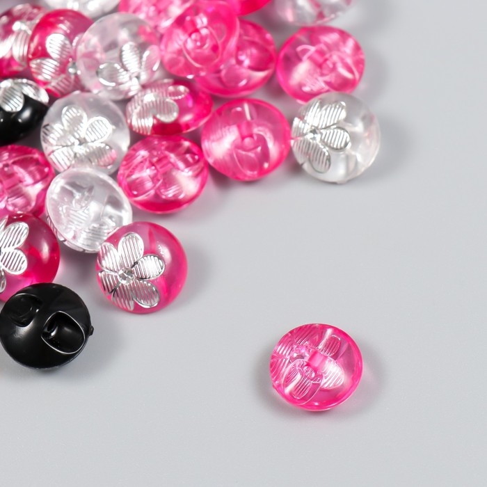 Пуговицы пластик на полуножке Пуговицы пластик на полуножке "Серебряный цветок" цветная МИКС набор 40 шт 1,2х1,2 см