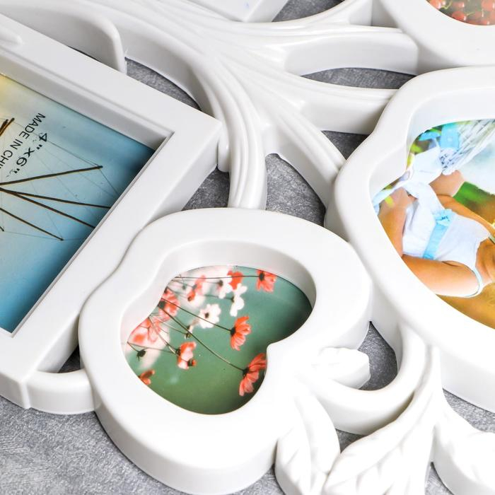 Фоторамка пластик на 5 фото 5,5х7, 9,5х11, 10х15, 10х10 см "Яблоня" белая 39,5х27,5х2 см