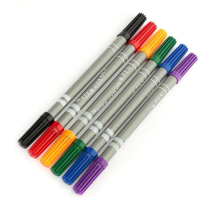 Фломастеры, 6 цветов, двусторонние, круглый наконечник 2 мм/5 мм, вентилируемый колпачок, в блистере Фломастеры, 6 цветов, двусторонние, круглый наконечник 2 мм/5 мм, вентилируемый колпачок, в блистере