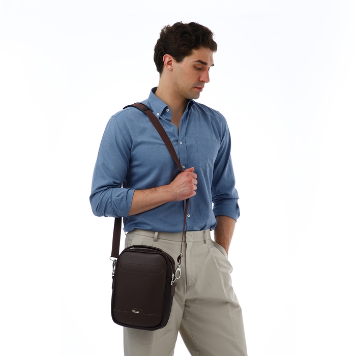 Сумка мужская через плечо TEXTURA, искусственная кожа, цвет коричневый