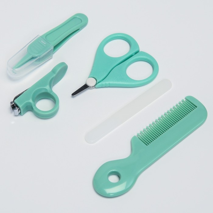 Набор по уходу за ребенком, 5 предметов (расческа, пинцет, ножницы, книпсер, пилка), цвет зеленый Набор по уходу за ребенком, 5 предметов (расческа, пинцет, ножницы, книпсер, пилка), цвет зеленый