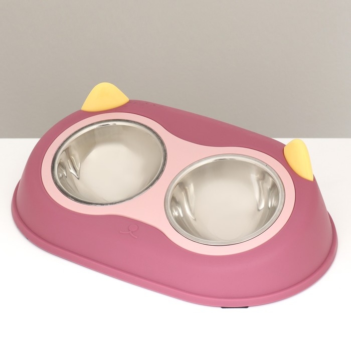 Миска металлическая двойная на пластиковом основании 2 х 160 мл, 34 х 28 х 5 см, бордовая Миска металлическая двойная на пластиковом основании 2 х 160 мл, 34 х 28 х 5 см, бордовая