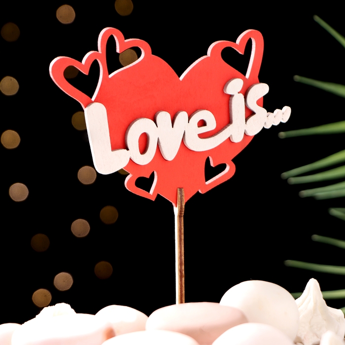 Топпер "Love is", в упаковке, красный, 15&times;7 см