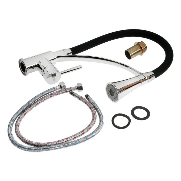 Смеситель для кухни ZEIN, гибкий излив, картридж керамика 40 мм, латунь, хром/черный Смеситель для кухни ZEIN, гибкий излив, картридж керамика 40 мм, латунь, хром/черный