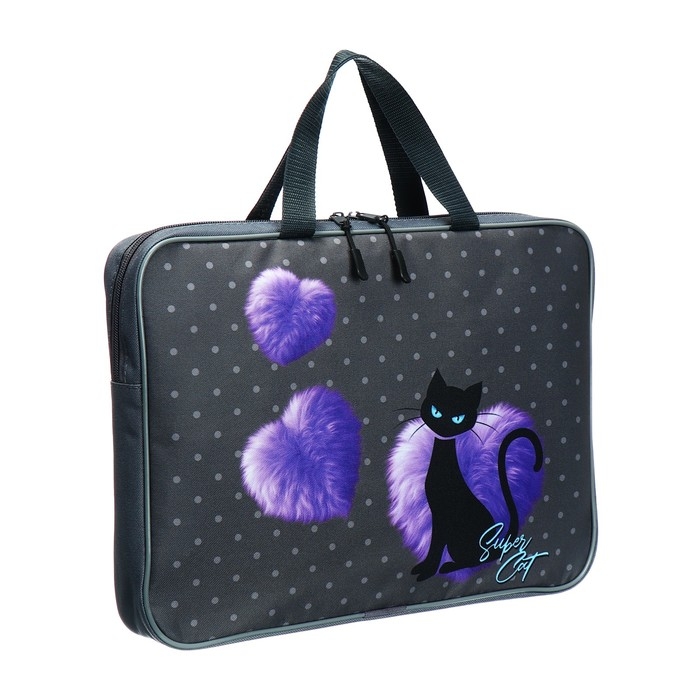 Папка с ручками текстильная А4, 370 х 280 х 60 мм, Stavia Папка с ручками текстильная А4, 370 х 280 х 60 мм, Stavia "Чёрная кошка" лиловый