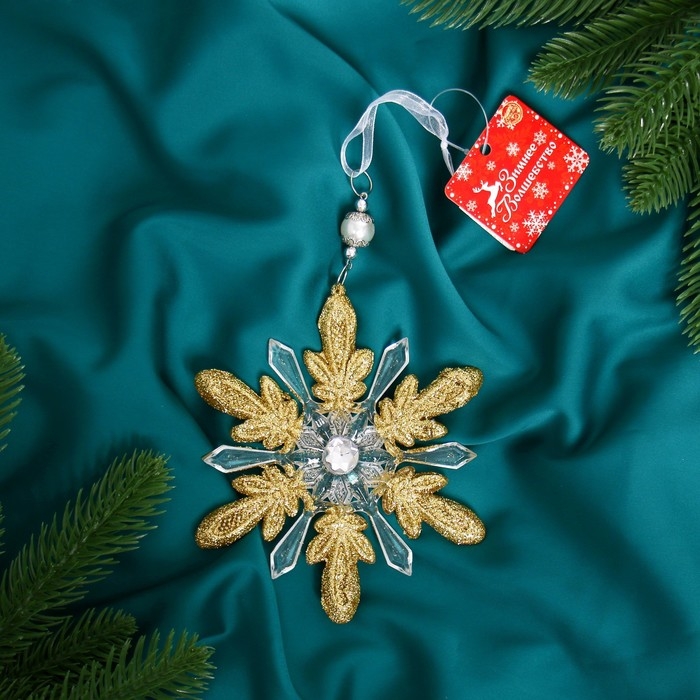 Украшение ёлочное Украшение ёлочное "Снежинки лучистые блеск" 14х14 см, микс, прозрачно-золотой