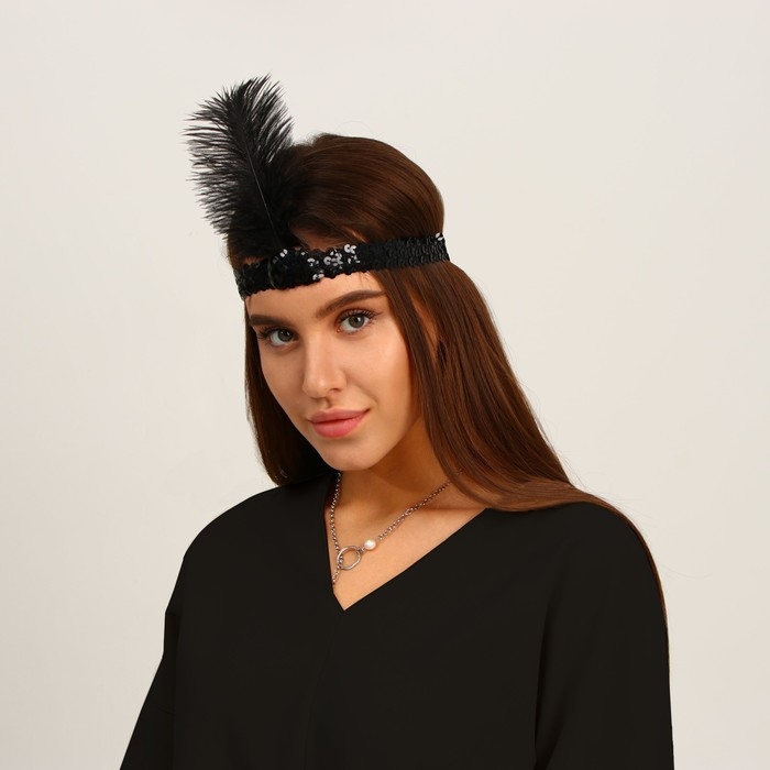 Повязка на голову с пером карнавальная, цвет черный Повязка на голову с пером карнавальная, цвет черный