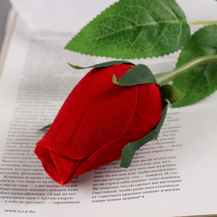 Цветы искусственные Цветы искусственные "Роза бутон бархат" 43 см, (бутон-h-7см) красный