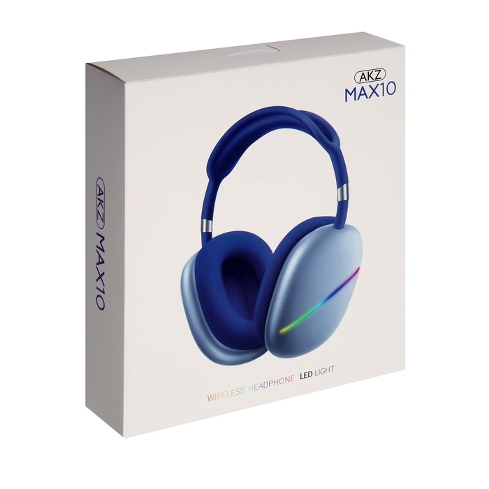 Наушники AKZ MAX10, беспроводные, полноразмерные,  микрофон, подсветка, синие Наушники AKZ MAX10, беспроводные, полноразмерные,  микрофон, подсветка, синие