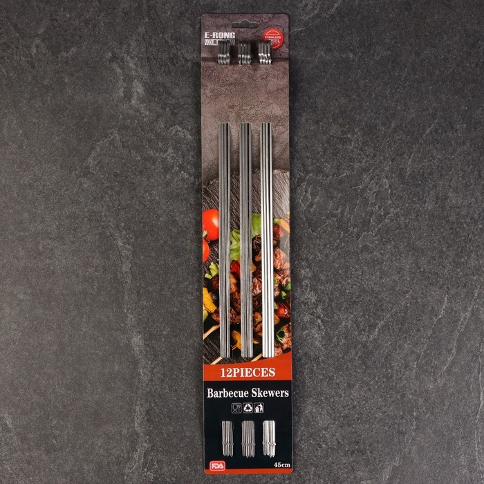 Набор шпажек для шашлыка, металлические, 12 шт, 45 см Набор шпажек для шашлыка, металлические, 12 шт, 45 см