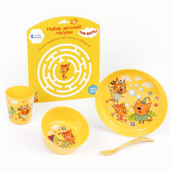 Набор детской посуды ТРИ КОТА «Обучайка», (тарелка, миска, стакан, ложка) Набор детской посуды ТРИ КОТА «Обучайка», (тарелка, миска, стакан, ложка)