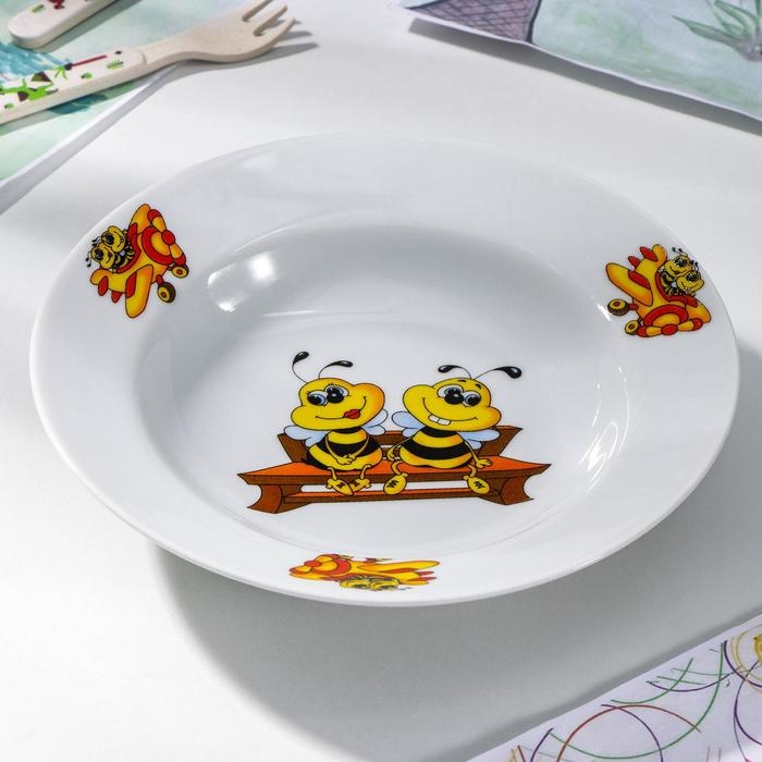 Тарелка глубокая фарфоровая «Пчёлы», 250 мл, d=20 см, рисунок микс, цвет белый Тарелка глубокая фарфоровая «Пчёлы», 250 мл, d=20 см, рисунок микс, цвет белый