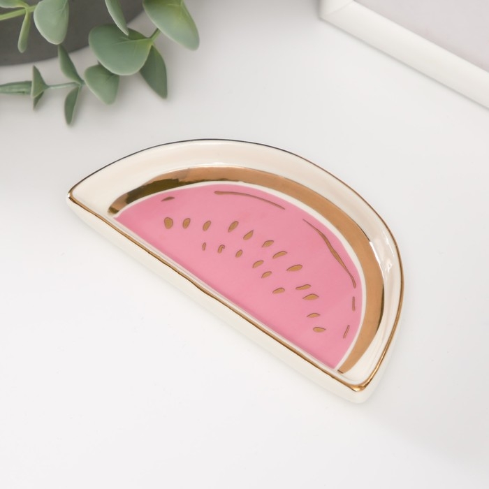 Сувенир керамика подставка под кольца Сувенир керамика подставка под кольца "Кусочек арбуза" 12х6х1,6 см