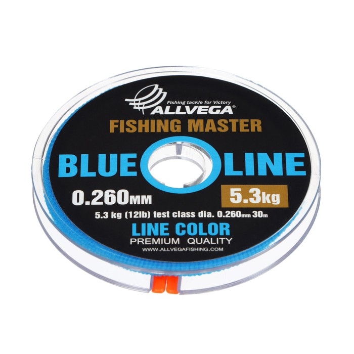 Леска монофильная ALLVEGA Fishing Master, диаметр 0.260  мм, тест 5.3 кг, 30 м, голубая Леска монофильная ALLVEGA Fishing Master, диаметр 0.260  мм, тест 5.3 кг, 30 м, голубая