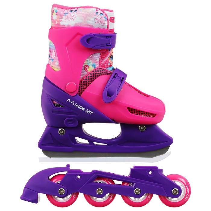 Набор: коньки детские раздвижные Snow Cat, с роликовой платформой, защита, р. 34-37 Набор: коньки детские раздвижные Snow Cat, с роликовой платформой, защита, р. 34-37