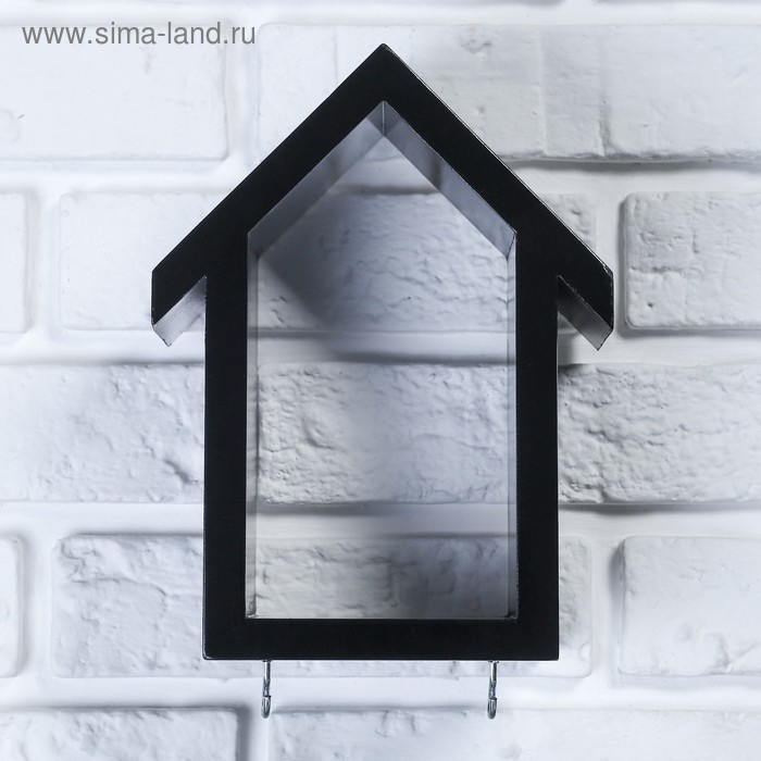 Ключница-полка Домик малая, 2 крючка, черная 23*17*10 Ключница-полка Домик малая, 2 крючка, черная 23*17*10