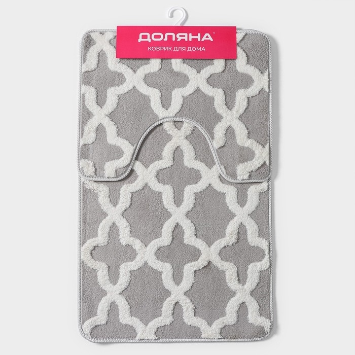 Набор ковриков для ванной и туалета Доляна «Трафарет», 2 шт, 40×50, 50×80 см, цвет серый Набор ковриков для ванной и туалета Доляна «Трафарет», 2 шт, 40×50, 50×80 см, цвет серый