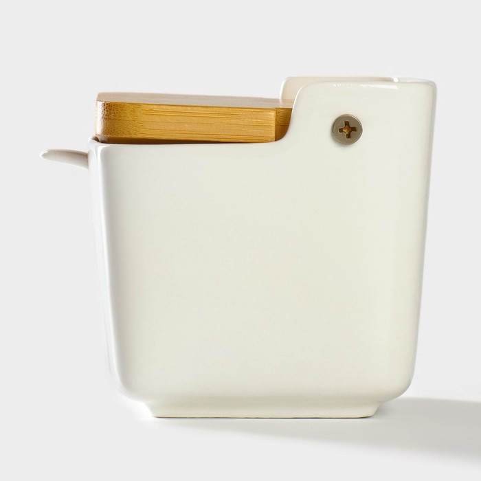 Банка для хранения сыпучих продуктов с ложкой BellaTenero, 280 мл, 9×9,5 см, с бамбуковой крышкой, фарфоровая, цвет белый