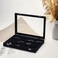 Шкатулка для украшений 12 ячеек, стеклянная крышка, 35&times;24&times;4.5 см, чёрная