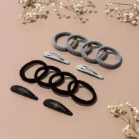 Набор для волос QF &laquo;Мира&raquo;, 12 шт.: 4 заколки 5 см, 8 резинок 3.5 см, серо-чёрный