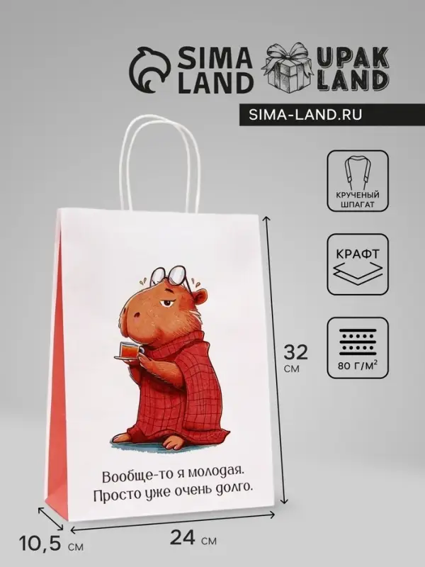 Пакет подарочный бумажный, «Молодая», 24×10.5×32 см