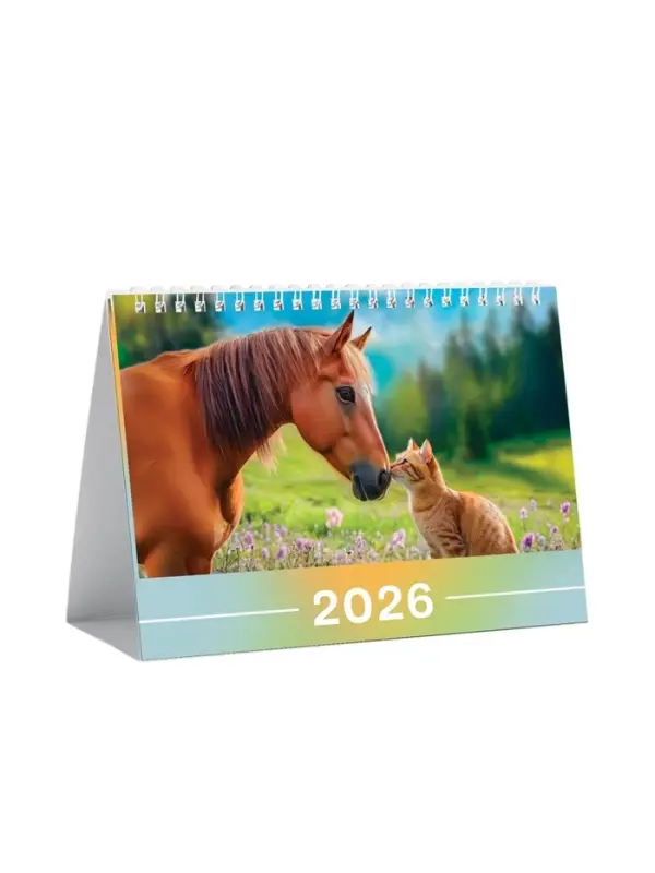 Календарь 2026 настольный, домик &laquo;Лошадь с котом&raquo; 14&times;20 см