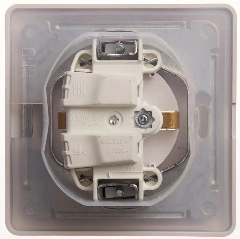 GLOSSA Розетка с заземлением со шторками с крышкой белая в сборе IP44