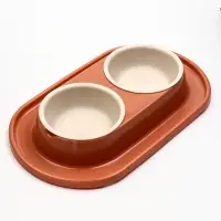 Миска двойная для животных &laquo;Мур-мяу&raquo;, 300 мл, на подставке, пластик, цвет кирпичный